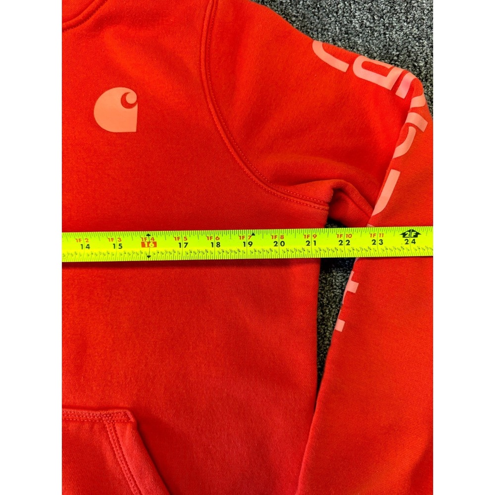 Carhartt Hoodie Mens Red Logo Ribbed Hem Drawstring Kangroo Pockets Pullover - Picture 7 of 16